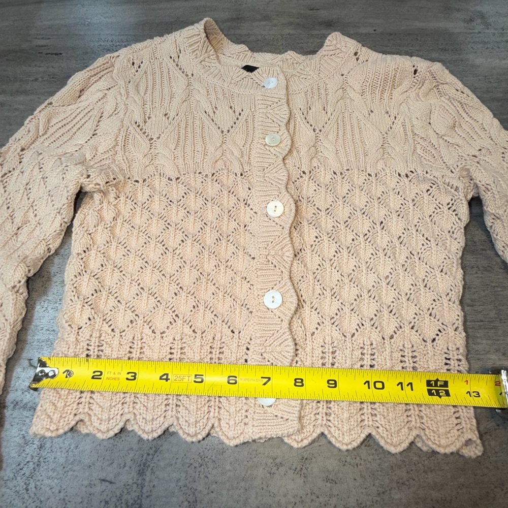 House of Harlow 1960 Cropped Cardigan XS Tan Boho Scallop Knit Y2K - Picture 3 of 12